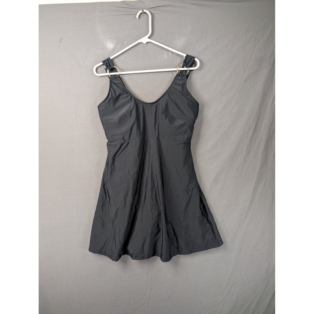 Unbranded Black Swim Dress One Piece Swimsuit XL Ring Detail Straps Sleeveless